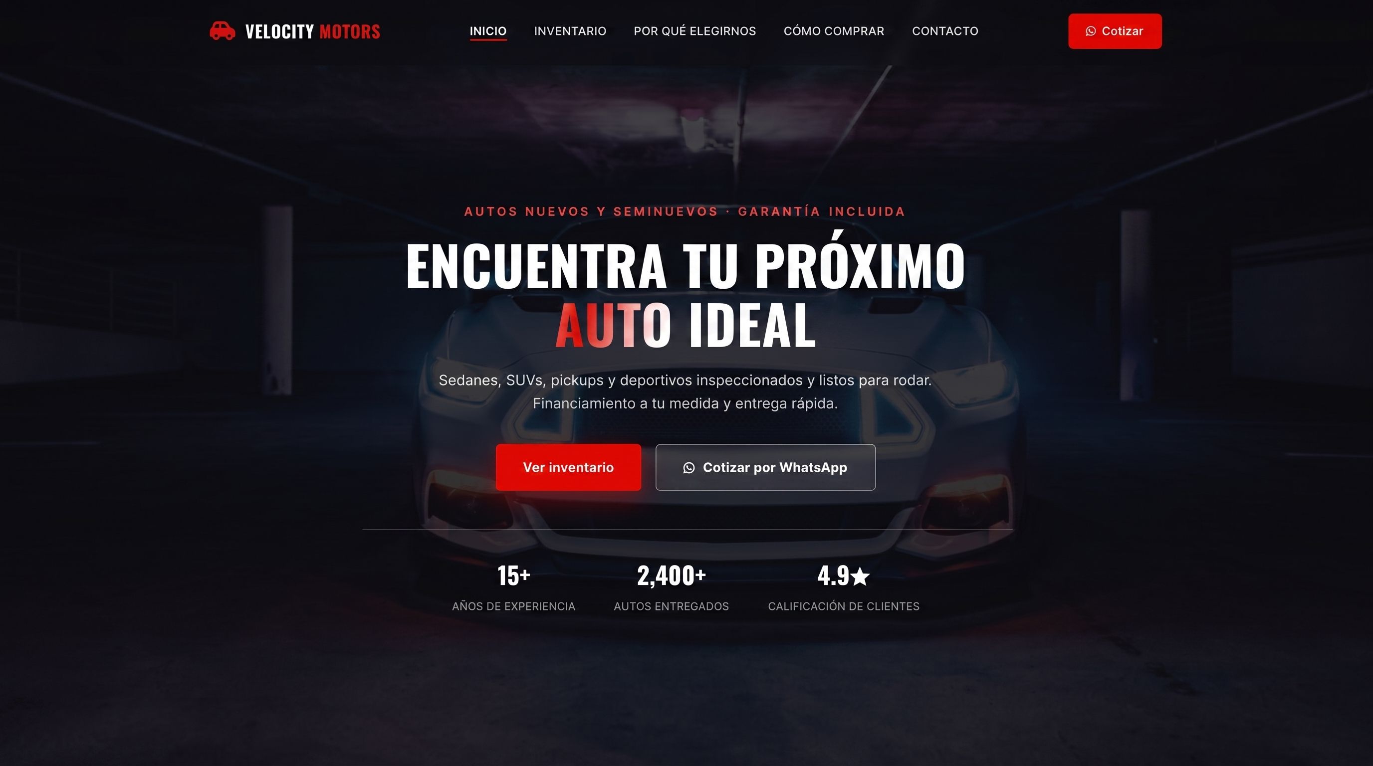 Vista previa del sitio web Velocity Motors — WOLFT NET